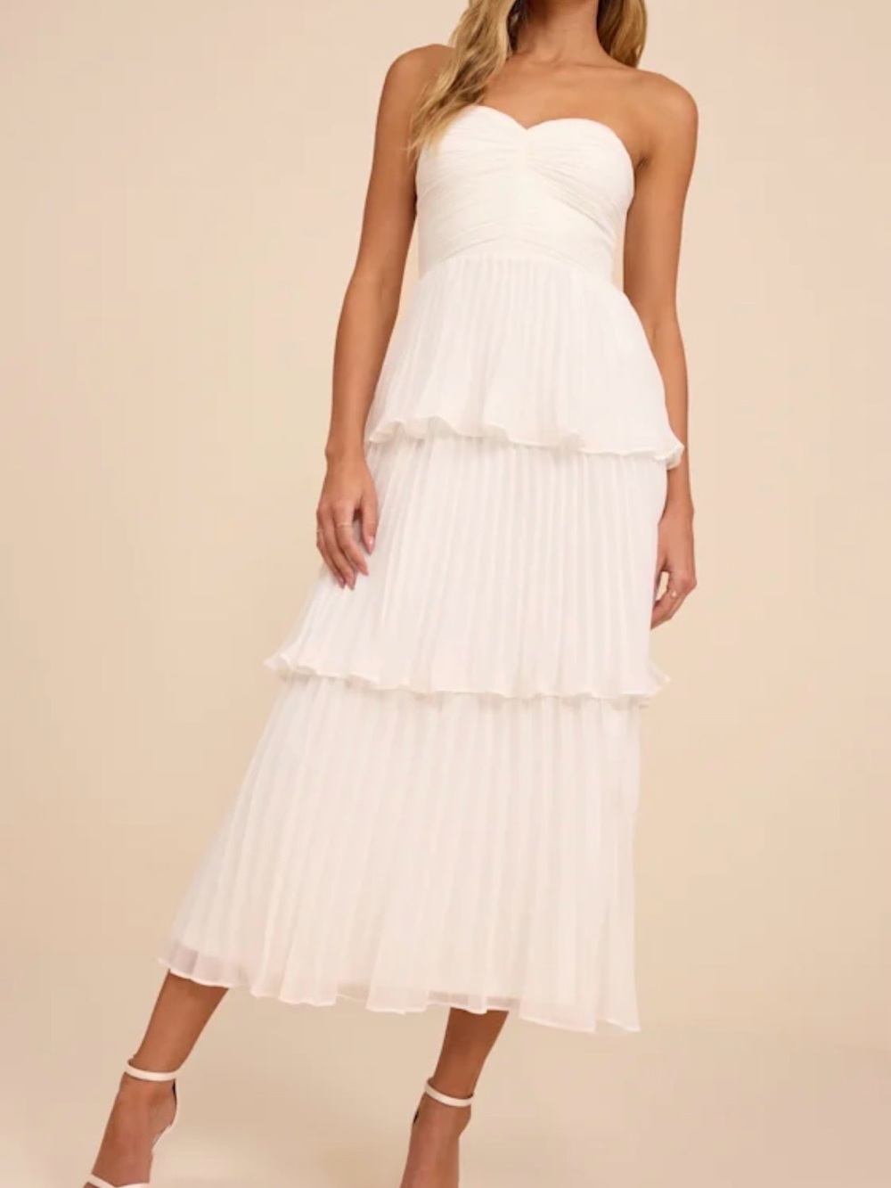 Lulu's White Strapless Tiered Pleated Midi Dress - Never Worn - Tags still on